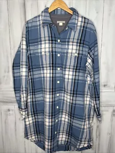 WOMENS OUTERKNOWN BLANKET SHIRT DRESS BLUE WHITE PLAID XL ORGANIC COTTON - Picture 1 of 14