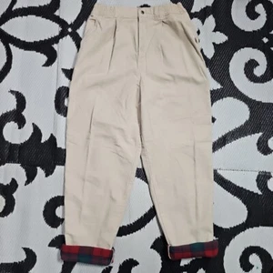 Vtg LL Bean Pathfinder Pants Men 33x30 Gray Canvas Green Plaid Flannel Lined - Picture 1 of 6
