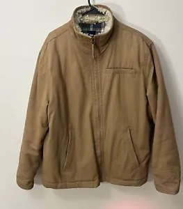 Vntg GAP Chore Coat Faux Fur Collar Fleece Plaid Lined Men’s Size Medium - Picture 1 of 8