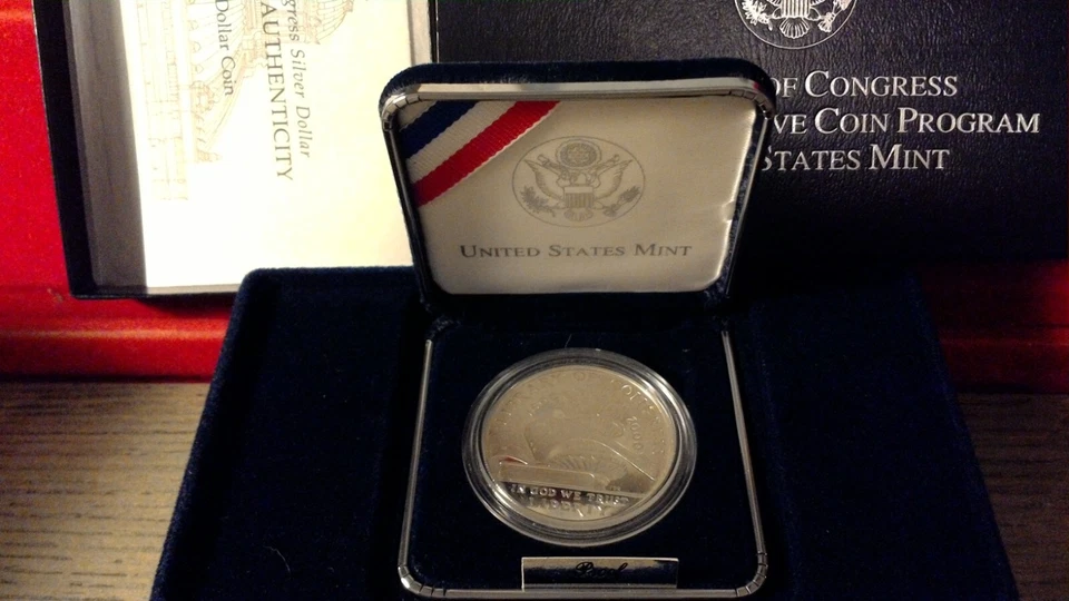 2000 Library of Congress Commemorative US Mint Proof Silver Dollar Coin Box COA - Image 1 of 1