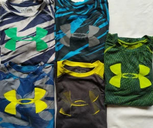 5 Lot Under Armour t-shirt Loose Gray Blue Green Yellow Reptile Camo Boys YMD - Picture 1 of 15