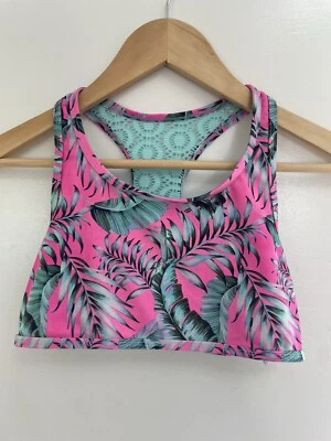 Wonder Nation Kids Girls Tropical Lined Lace Racerback Nylon Swim Top Pink 14-16 - Image 1 of 4