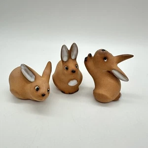 Vintage Napcoware Brown Bunny Rabbit Clay Rare Figurine 3 Piece Set  Napco - Picture 1 of 24