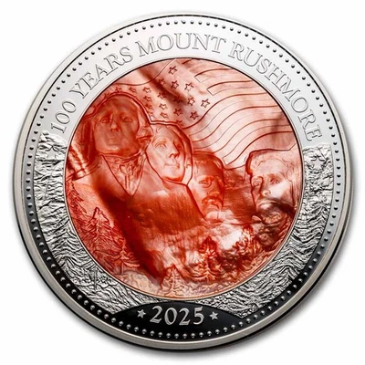 2025 Solomon Isl. 5 oz Silver Mother of Pearl Mount Rushmore - Image 1 of 4