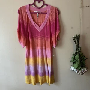 Nanette Lepore Sunset Pink Orange Striped Swim Cover Tunic Sheath Mini Dress M - Picture 1 of 6