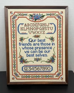 Handmade Needlepoint Framed Wall Hanging 13 3/4" x 10 1/2" Best Friends - Picture 1 of 6