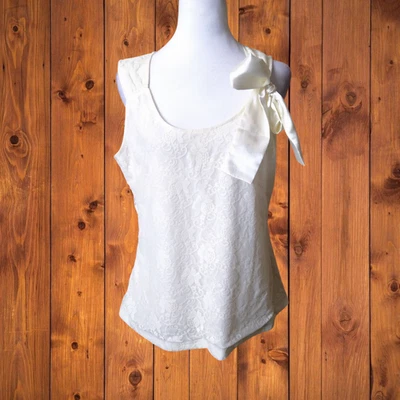 Kenar Women's Large Lace Floral  Coquette Boho Cottagecore Sleeveless Tie Accent - Image 1 of 4