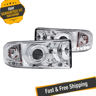 Faróis projetores halo cromados ANZO com LEDs de estacionamento para 94-02 Dodge Ram 2500 - Imagem 1 de 4