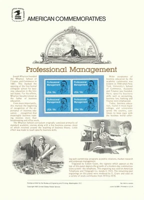# 144 18c Professional Management # 1920 1981 USPS COMMEMORATIVE STAMP PANEL - Image 1 of 2
