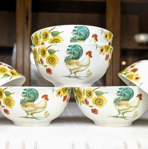 6er Set Pfaltzgraff Hahn Wiese Steinzeug Suppe Müslischale Sonnenblume 6" breit - Bild 1 von 15