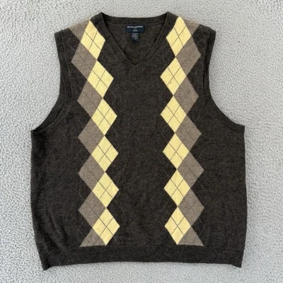 Banana Republic Suéter Chaleco Para Hombres XL Marrón Argyle Sin Mangas Lana Merino Preppy Foto 1 de 4
