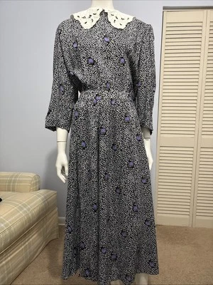 Vestido De Colección Liz Sophisticates By Liz Roberts Negro Púrpura Flores Bordado Talla 22 Foto 1 de 4