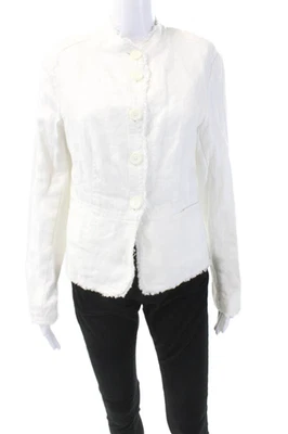 Michael Michael Kors Womens Button Front Crew Neck Linen Jacket White Size 10 - Image 1 of 4