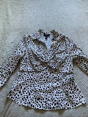 Alfani Women Leopard Print 3/4 Sleeve Pleated Blouse Multicolor Petite 6P - Image 1 of 4
