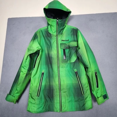 Chaqueta Marmot Para Hombres Mediana Verde A Cuadros Con Capucha MemBrain Impermeable Snowboard Esquí Foto 1 de 4