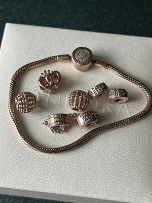 Konvolut Pandora Armband Rosegold Clip Sicherheitskette Charm - Bild 1 von 4