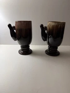 Coppia di tazzine da caffè con spille e palline da bowling marrone vintage - Foto 1 di 8