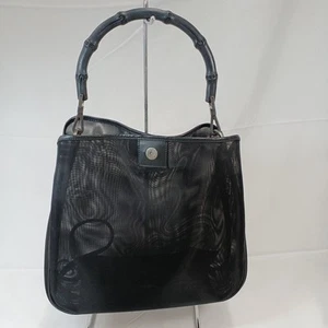 GUCCI Bamboo Mesh Bag Black 001-5638 29 x 26 x 7cm from Japan - Picture 1 of 9