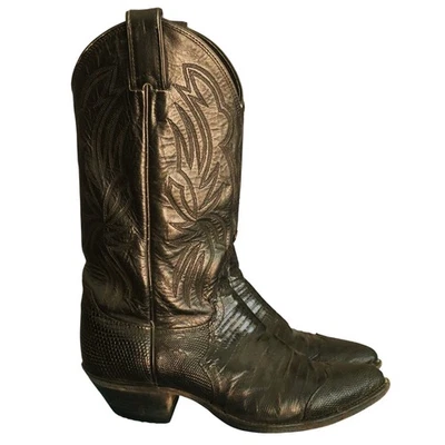 JUSTIN Vintage Black Leather Boot Embroidered Full Quill Western Women 6 C USA - Image 1 of 4