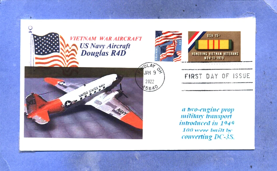 R4D Transport US Navy "Gooneybird" Aircraft ( C-117D) Color Photo Flag First Day - Image 1 of 1