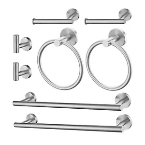 Brushed Nickel Bathroom 8 pcs Accessories Set 18-Inch Towel Bar Set Wall Mounted - Picture 1 of 9