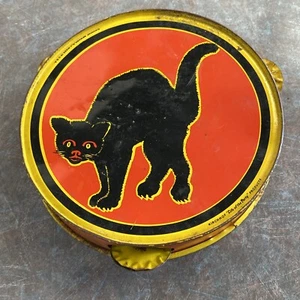 Vintage Yellow Orange & Black Arched Back Black Cat Litho Tambourine Kirchhoff - Picture 1 of 6
