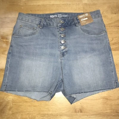 NEW Route 66 Women’s Size 16 Light Wash Mid Rise Denim Jean Shorts Button Fly - Image 1 of 4