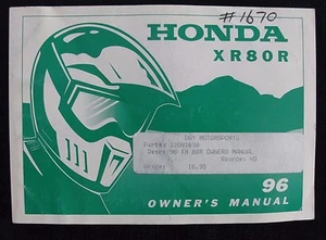 GENUINE 1996 HONDA 80 XR80R DIRT BIKE MOTORCYCLE OPERATORS MANUAL VERY GOOD - Picture 1 of 5