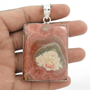 Rhodochrosite Stone Solid Silver Wedding Art Deco Mothers Gift Pendant Jewelry - Picture 1 of 8