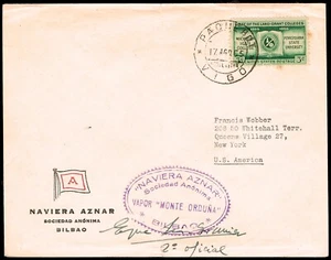 España - Paquebot - o Sello USA - Membrete "Naviera Aznar" + Mat "Paquebot Vigo - Imagen 1 de 1