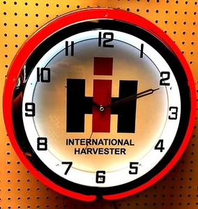 18" International Harvester IH Sign Double Neon Clock  - Picture 1 of 2