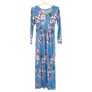 Viishow Womens Size XS Long Sleeve Casual T-Shirt Dress Floral Blue - Picture 1 of 11