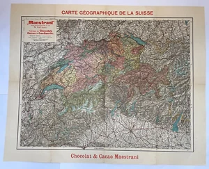 SWITZERLAND ORIGINAL COMMERCIAL WALL MAP c. 1905 CHOCOLAT MAESTRANI 20TH CENTURY - Picture 1 of 12