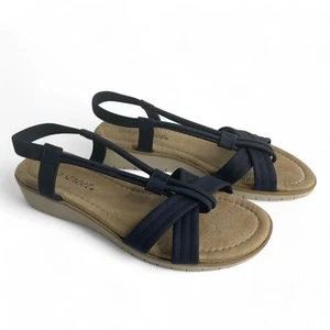 Easy Street Navy Blue Strappy Wedge Sandals Women's SZ 6 Comfort Cushion NWOT - Picture 1 of 6