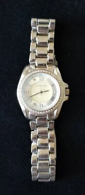 Adrienne Vittadini Two Tone Watch Crystal Bezel Link Band 7" Max Size New Batt. - Image 1 of 4