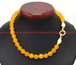 Charming Natural 8/10/12mm Yellow Topaz Gemstone Round Bead White Pearl Necklace - Picture 1 of 12