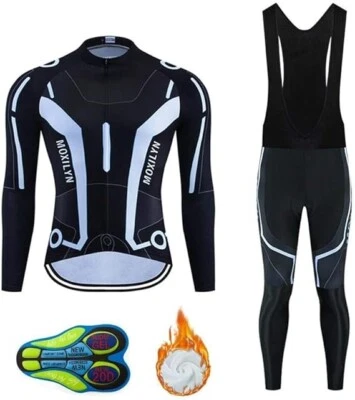 (Vendedor de EE. UU.) Conjunto de baberos de manga larga de ciclismo de lana térmica de invierno para hombre Foto 1 de 4