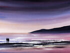 Watercolour Painting Seascape, Beach Walk, Sea, Evening, Sarah Featherstone Art
