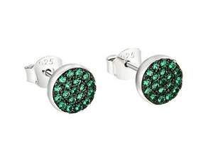 925 Sterling Silver Emerald CZ Round Cluster Stud Earrings Rhodium Overlay - Picture 1 of 6