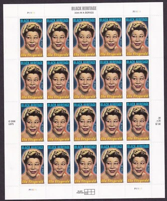 Скотт No4120 Элла Фицджеральд (Черное наследие) лист из 20 марок - как новые без наклеек и следов - Изображение 1 из 2
