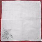 Vintage Floral Embroidery Rose White Cotton 12" Handkerchief