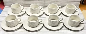 8er Set Oneida Westerly Korbgeflecht Kaffeetassen mit Untertassen cremeweiß H1 - Bild 1 von 7