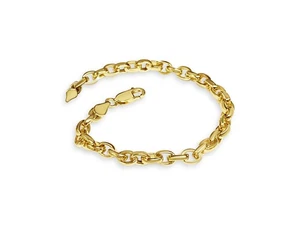 10k Solid Yellow Gold Handmade 6mm Oval Rolo Link Bracelet, 7.5" - Picture 1 of 3