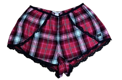 Pijama Victorias Secret Pantalones Cortos para Dormir Salón Rojo Cuadros Encaje Talla Pequeña Foto 1 de 4