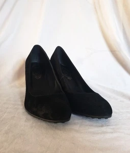 Tod's women's wedge shoes, suede, black, size US 6 EU 36 - Picture 1 of 13