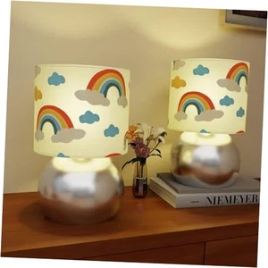 Set of 2 Silver Small Bedside Table Lamps Trapezoid Rainbow - Silver - 2Pack - Picture 1 of 7