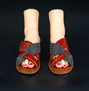 New Brunello Cucinelli Croc Embossed Woven Leather/Molini Sandals EU 37 US 6.5 - Picture 1 of 8