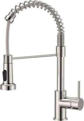 FORIOUS Spring Kitchen Sink Mixer Tap with Pull-Down Sprayer – Chrome / Modern