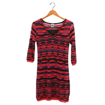 M Missoni Striped Crochet Knit 3/4 Sleeve V-Neck Dress 42 ~ US 4 - Image 1 of 4