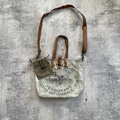 Bolso Shopper Bandolera Campomaggi Vintage Lona Blanca Detalles Cuero Foto 1 de 4